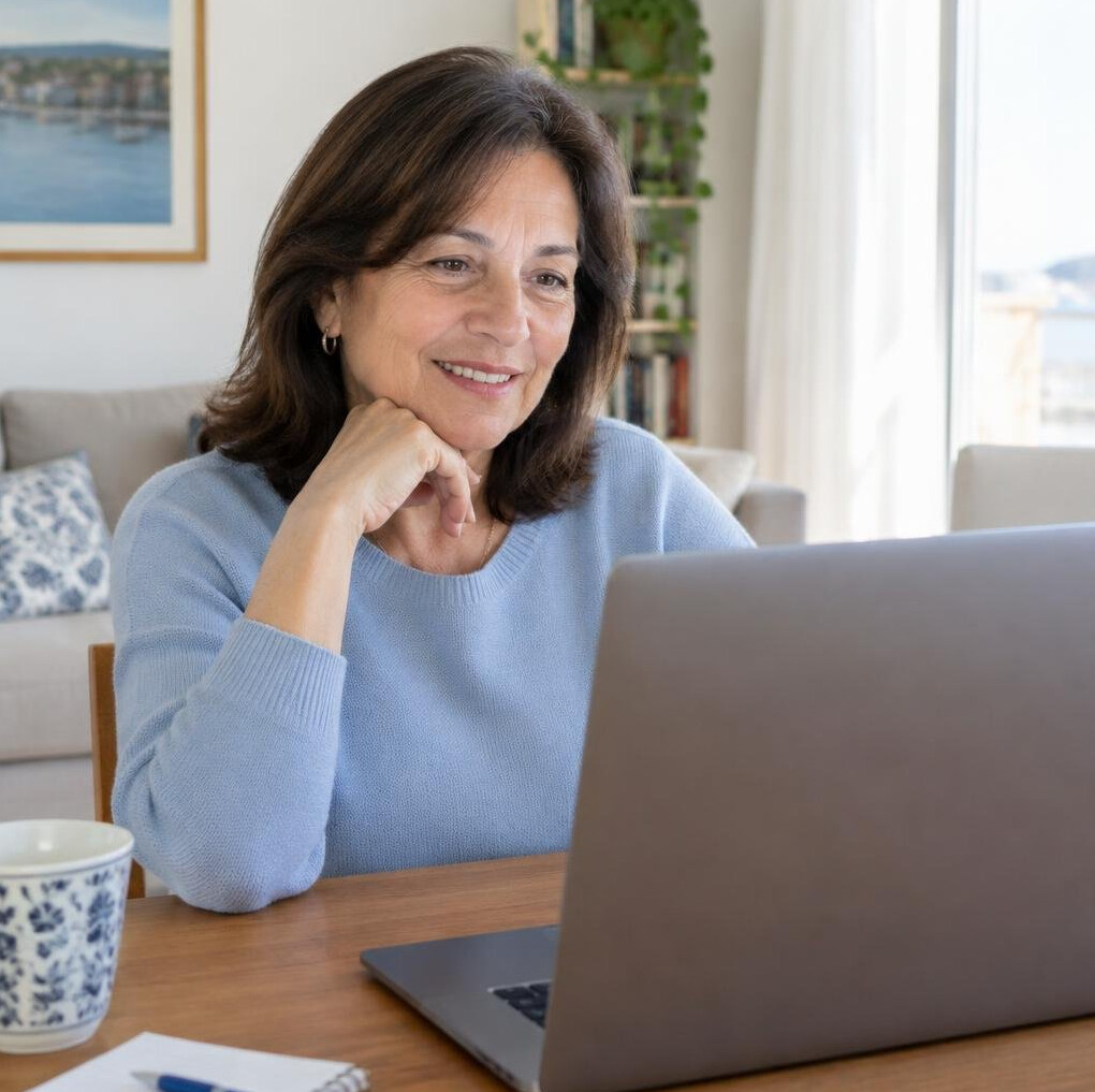 Senior Uruguayan woman on a video call with a laptop at home