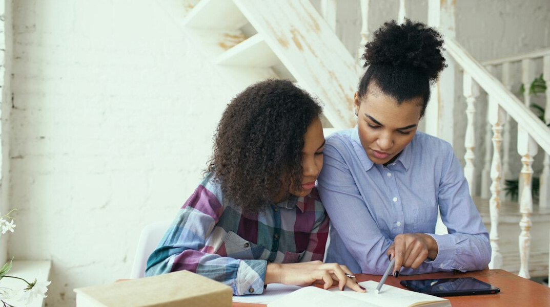 family discussing home finances